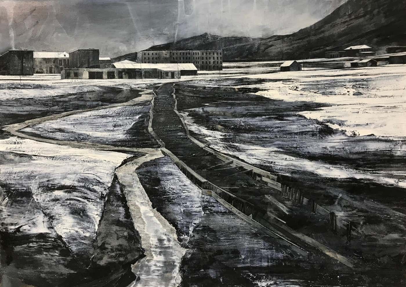 Mark Thompson Atmospheric Monochromatic Black & White Abstract Landscape Painting 2008 photo furniture