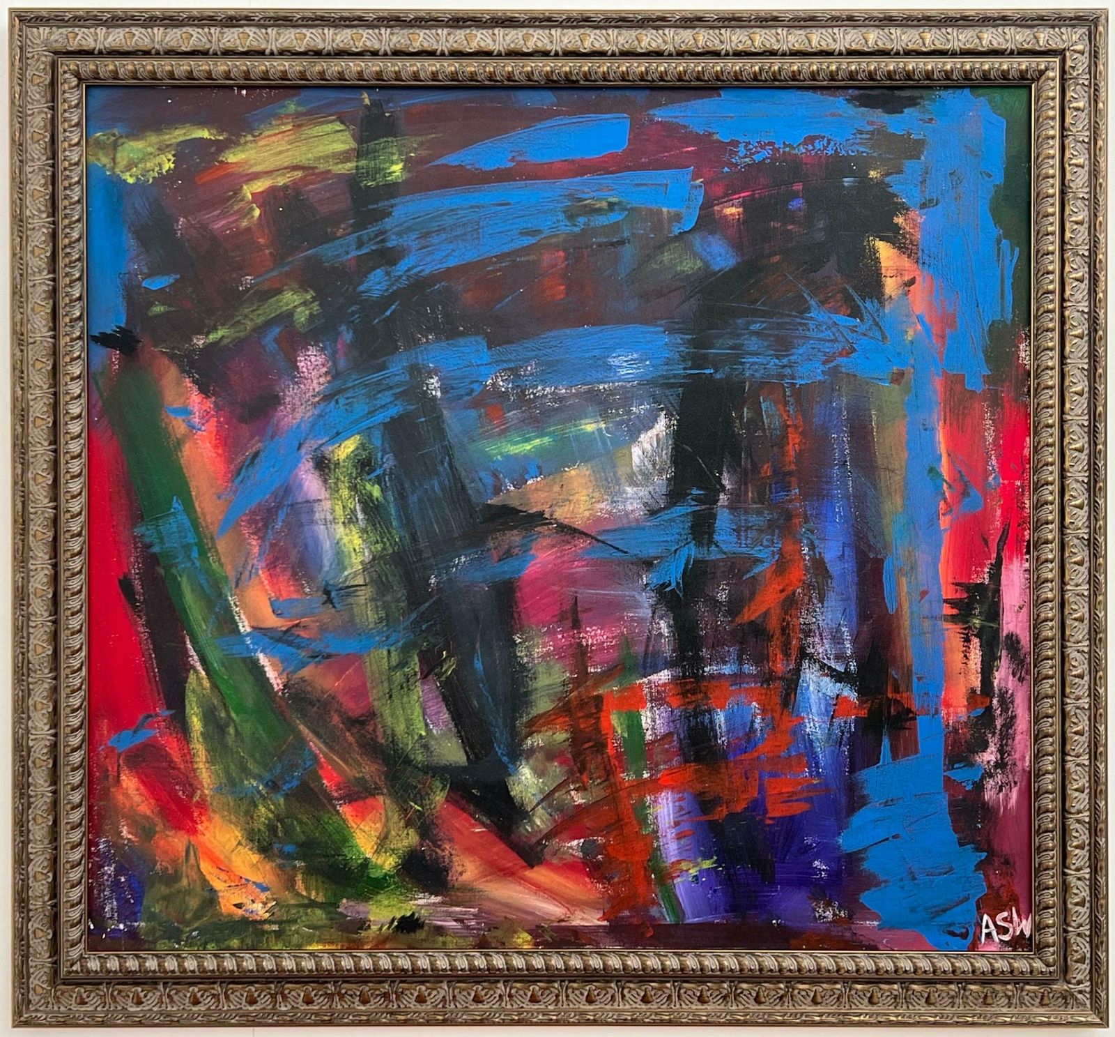 Angela Wakefield Blue Red & Green Abstract Expressionist Painting By British Contemporary Artist photo 100000.0