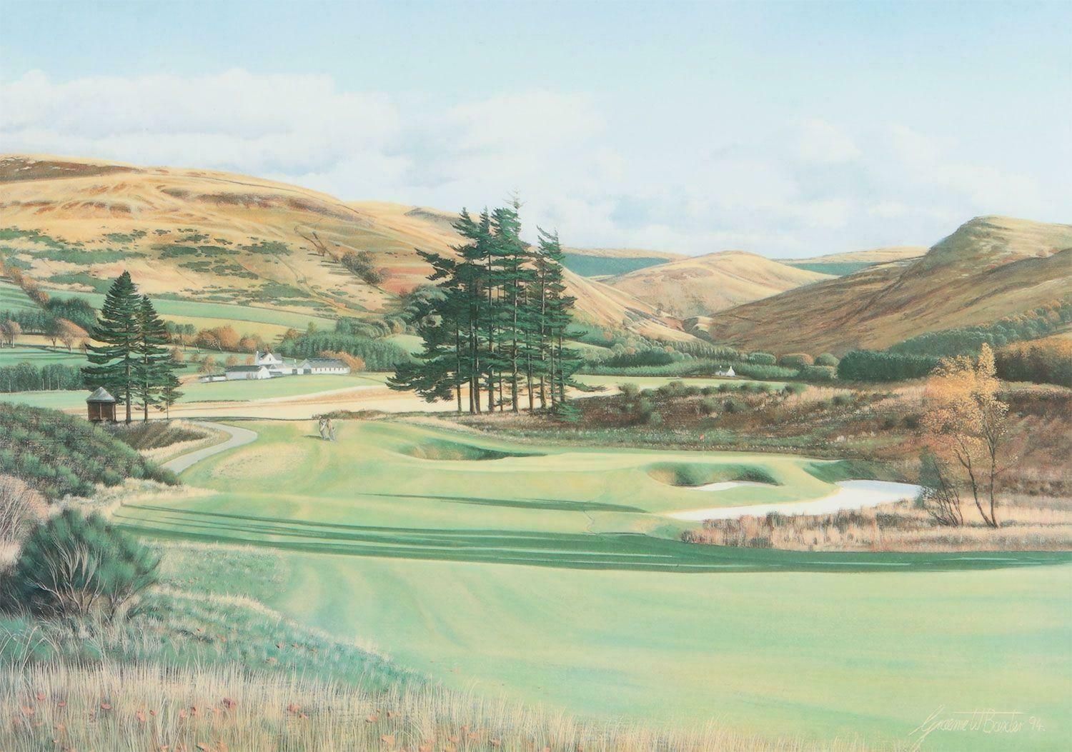 Graeme Baxter Coloured Print Of Photorealist Painting Of Gleneagles Golf Course In Scotland 1994 photo vintage
