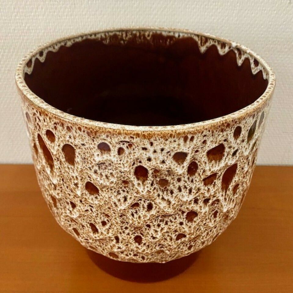 Xl Flower Pot Ceramic Fat Lava West Germany Style Brown White photo Home Decor