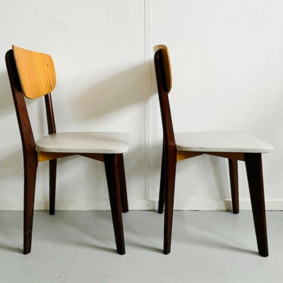 Set Of 2 Vintage Danish Design Dining Room Chairs Skai White Retro photo for sale