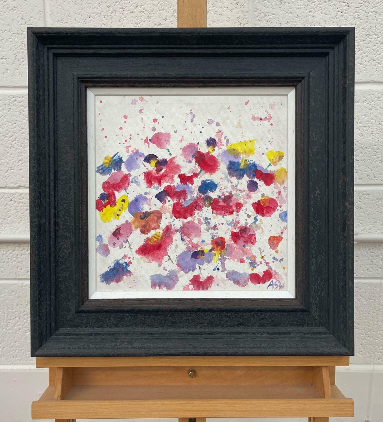 Angela Wakefield Abstract Red Blue Yellow Flower Design On White By British Contemporary Artist 2005 photo for sale