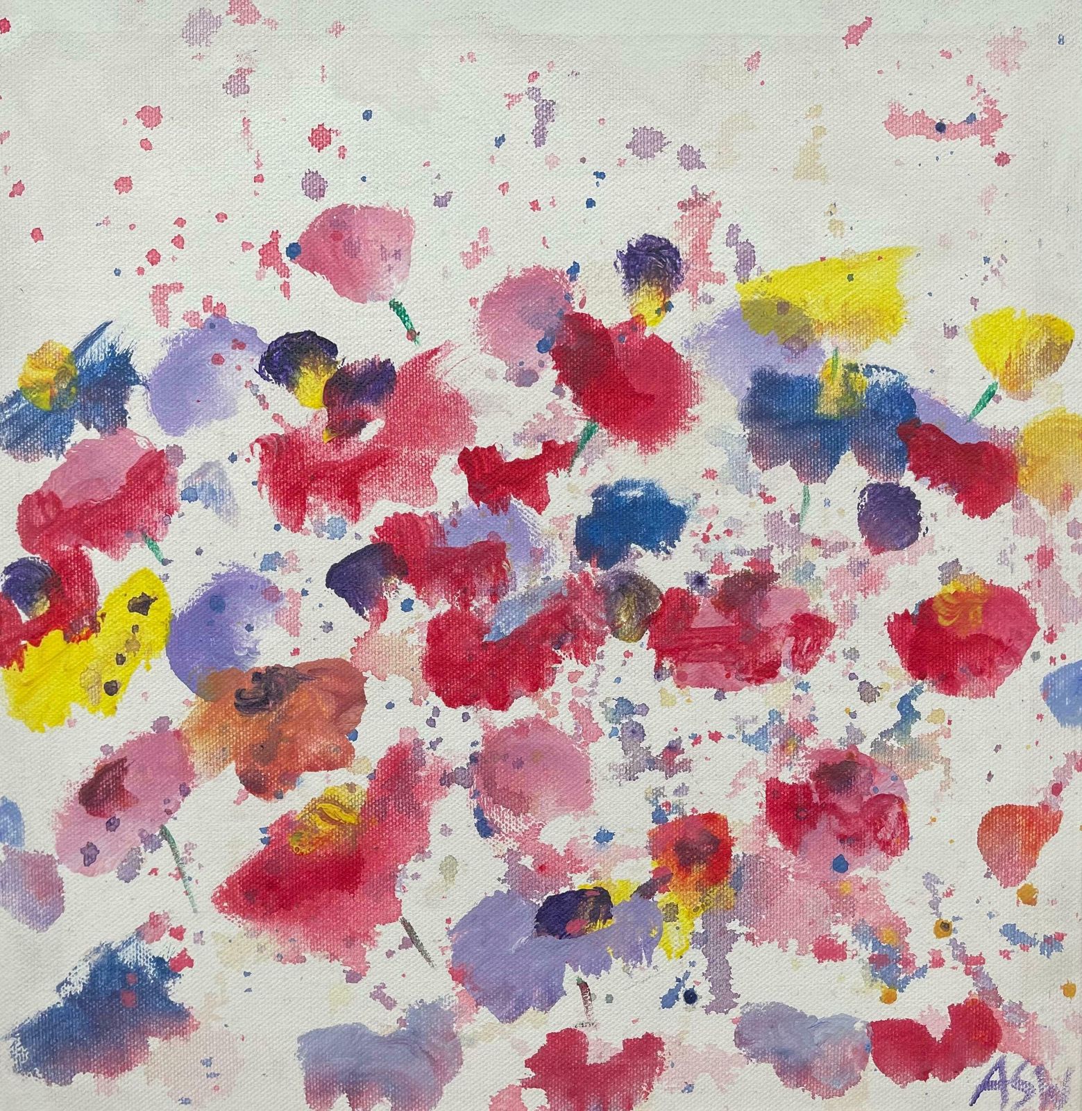Angela Wakefield Abstract Red Blue Yellow Flower Design On White By British Contemporary Artist 2005 photo 2350.0