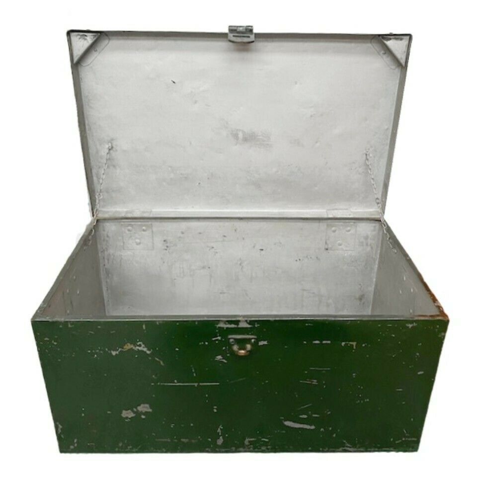 Vintage Metal Combat Chest Steel Green Antique photo for sale