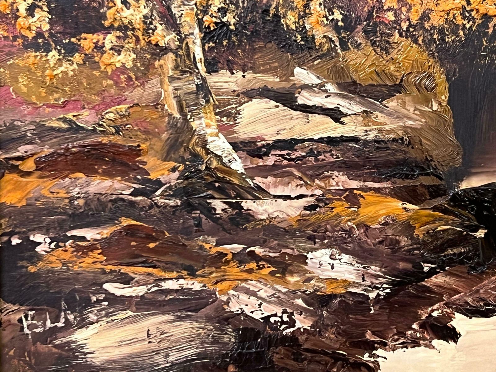 1950.0 Liam Blake Original Impasto Oil Painting Art Of An Autumnal River Landscape By Irish Artist 1985 Circa photo