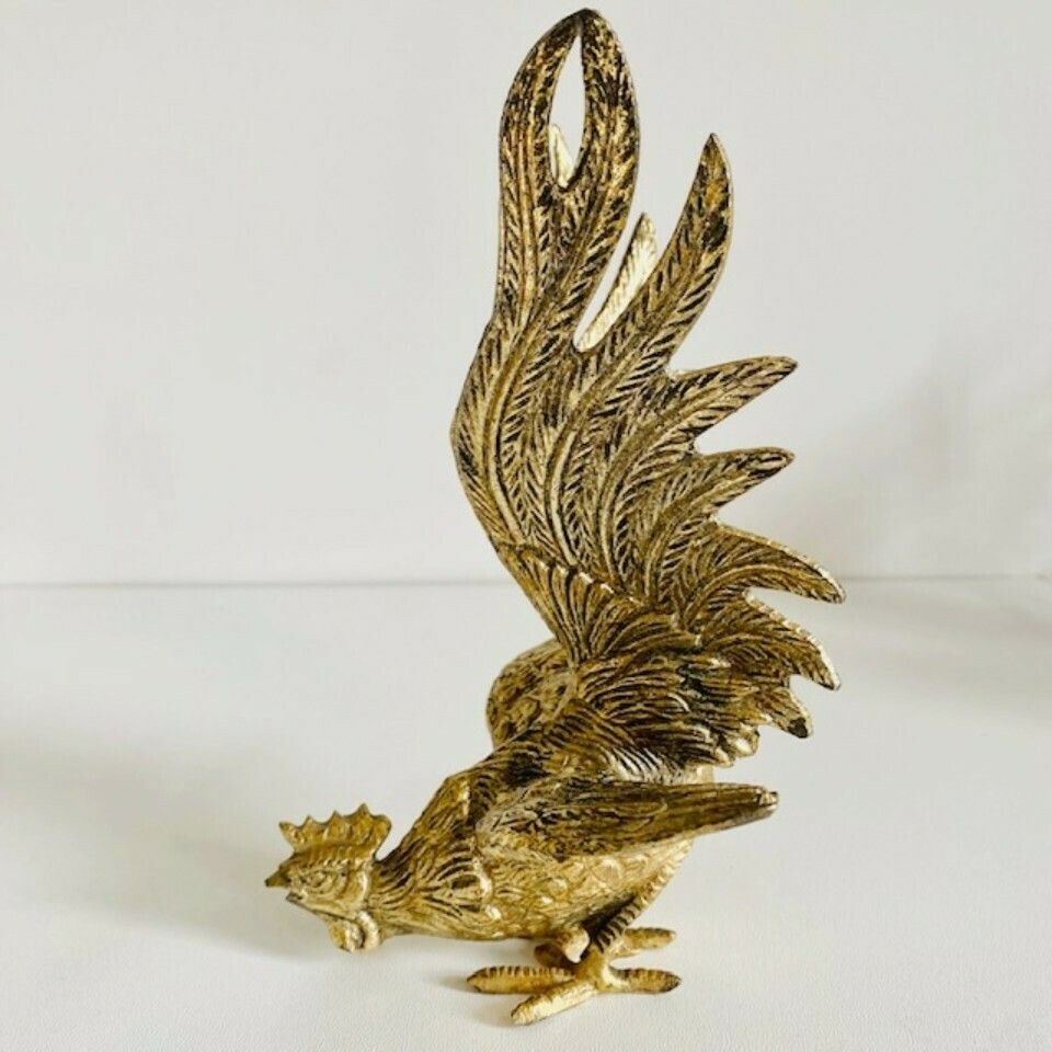 Set Of French Gilt Metal Gold Gamecocks Midcentury photo for sale