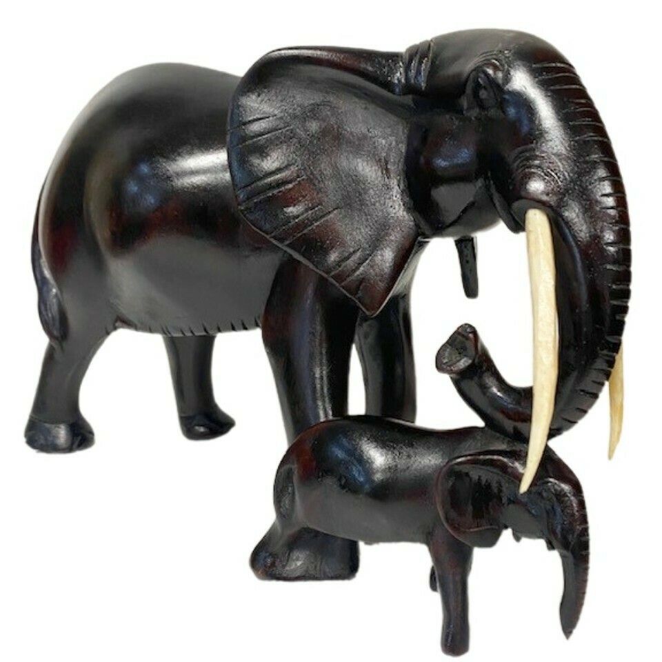 Vintage Midcentury Xl Wooden Elephant Ebony photo 62.0