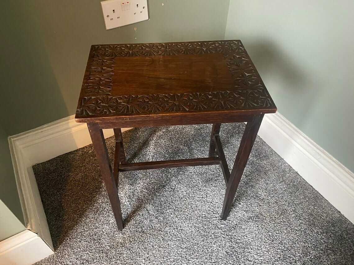 Antique Vintage Carved Top Plant Stand, Side Table, Coffee Table, Occasional Table