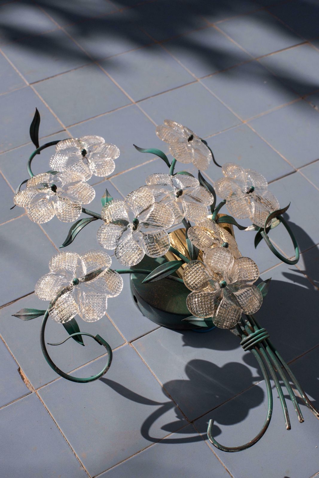 Set Of 3 Murano Wall Light Flower By Seguso For Venini, Italy, 1960s photo vinterior