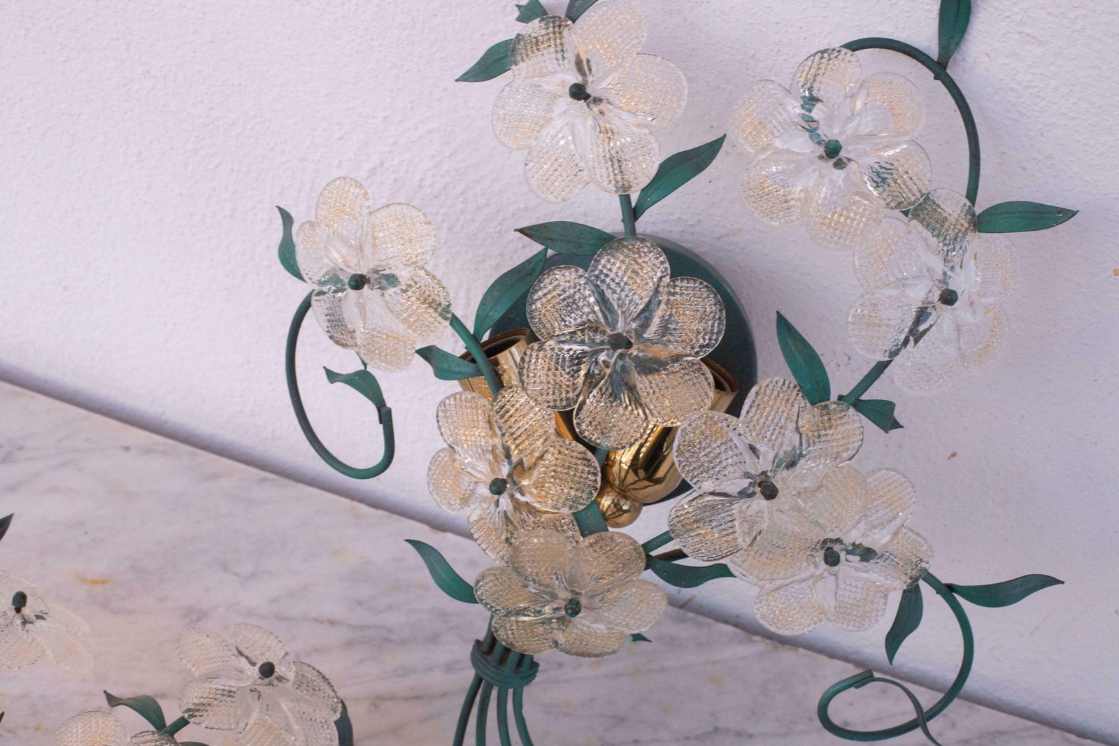 1755.0 Set Of 3 Murano Wall Light Flower By Seguso For Venini, Italy, 1960s photo