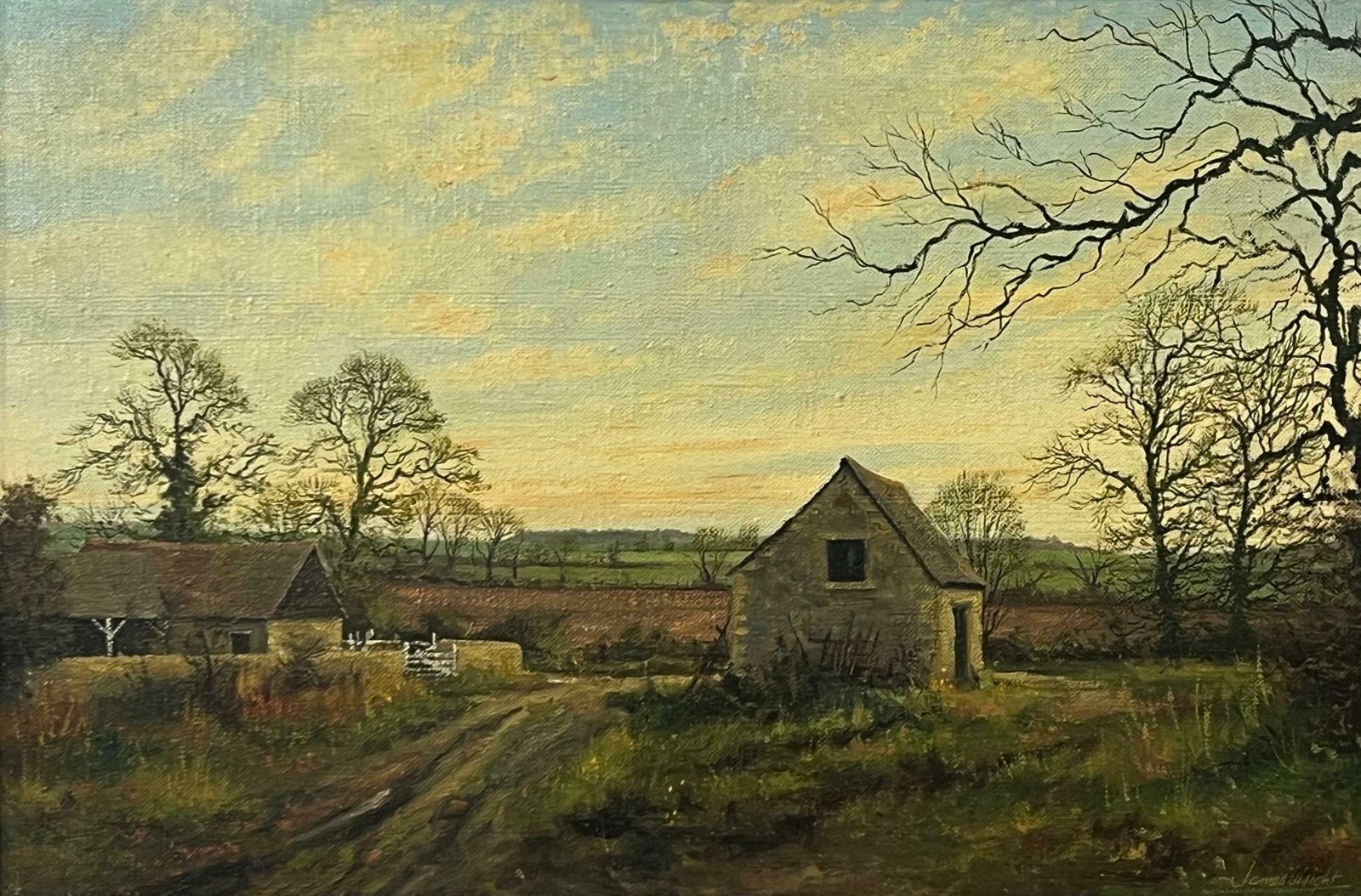 James Wright Old Barn Scene Of A Farm In The English Countryside By British Landscape Artist 1980 Circa photo furniture