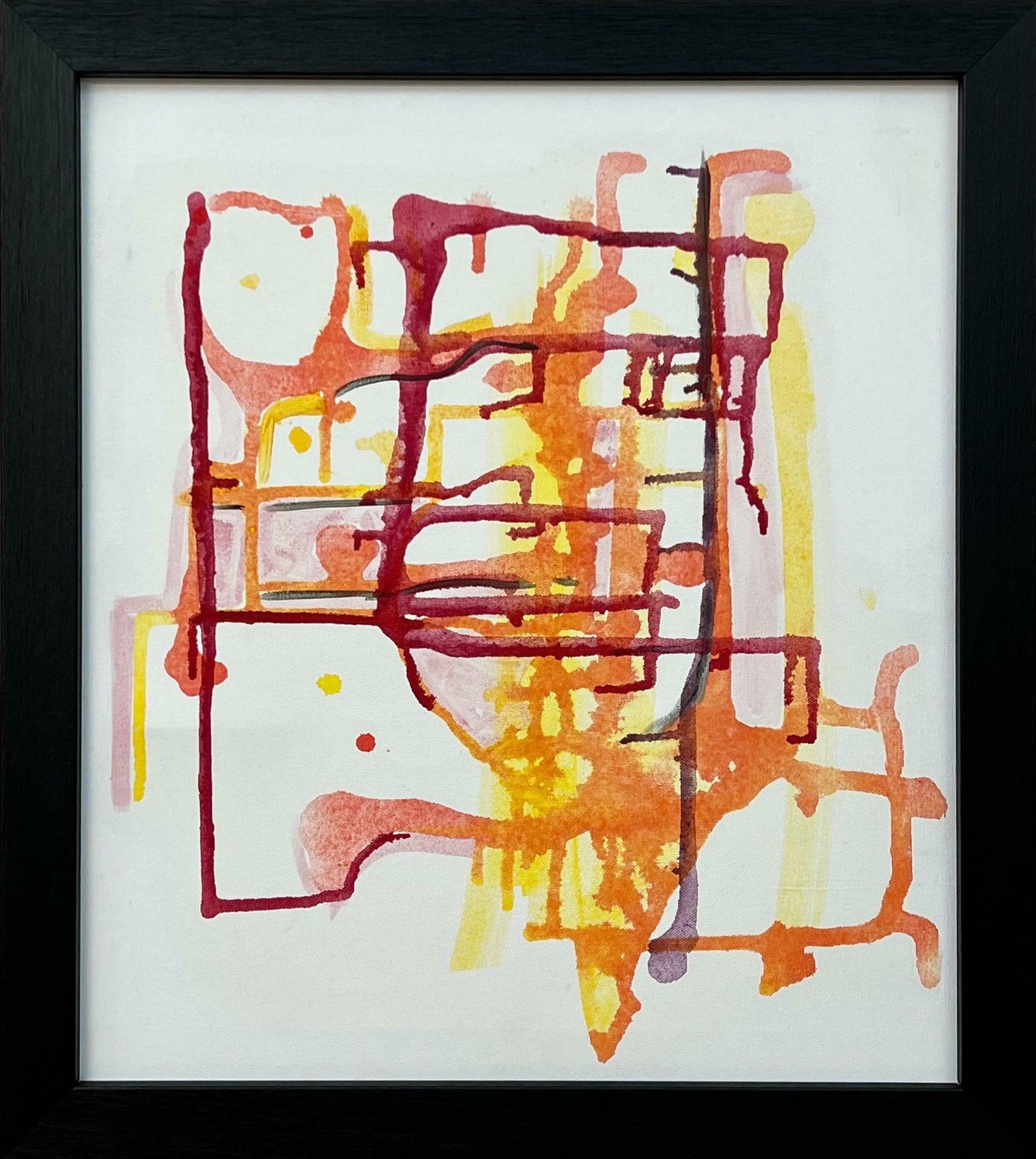 Angela Wakefield Early Abstract Painting Red Yellow Orange On White Background By British Artist 2004