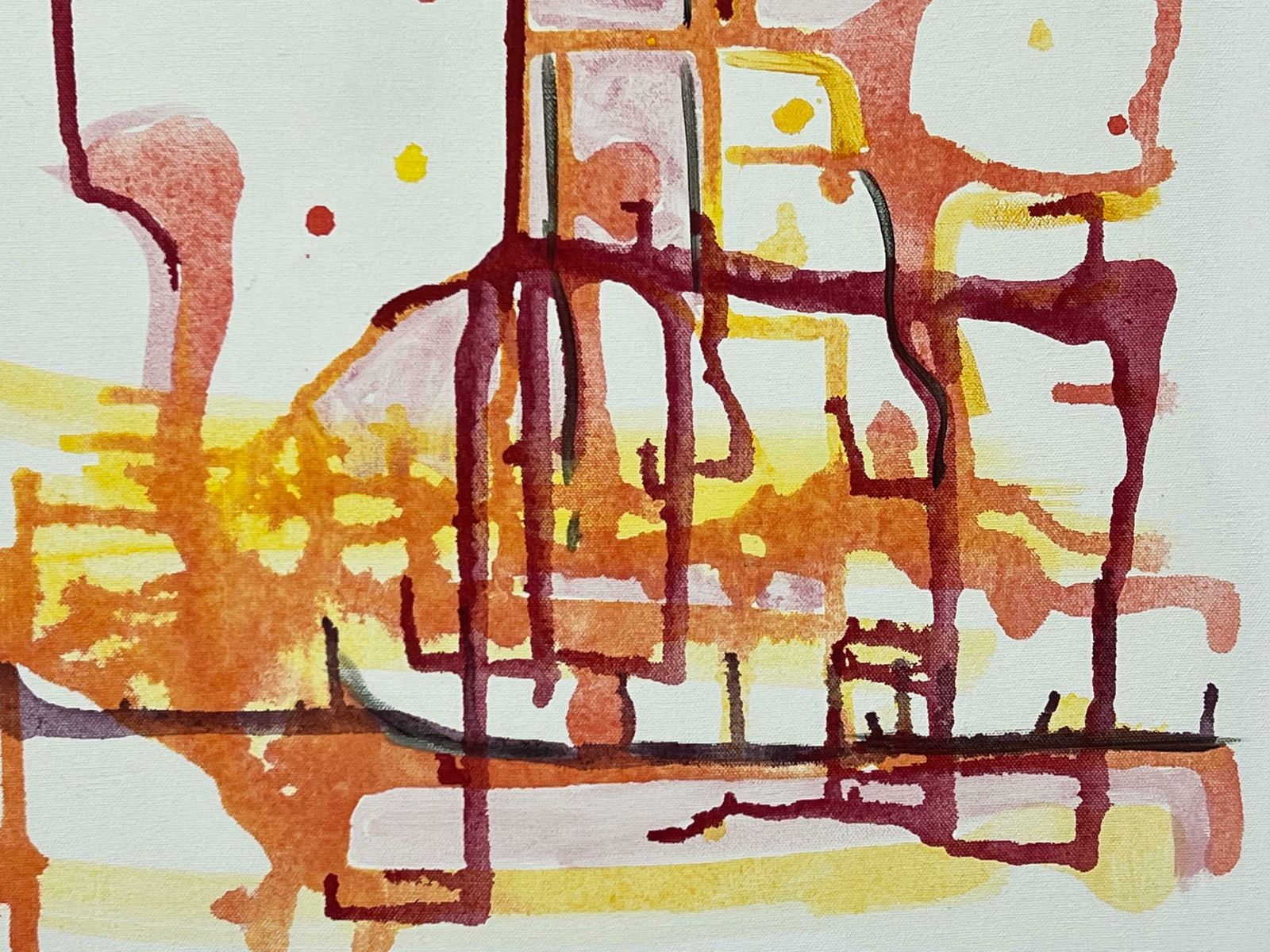 photo vinterior Angela Wakefield Early Abstract Painting Red Yellow Orange On White Background By British Artist 2004