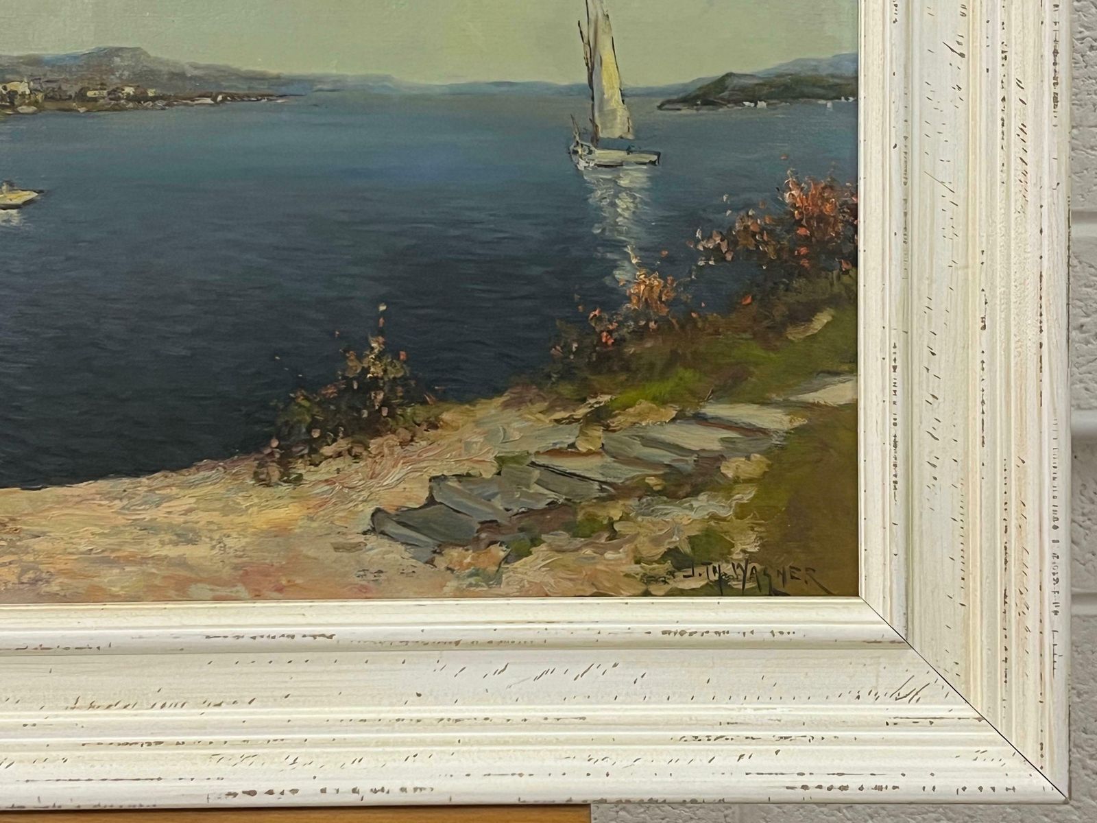 J W Wagner Mediterranean Painting Of Lake Como In Italy By 20th Century American Artist 1955 Circa photo vinterior