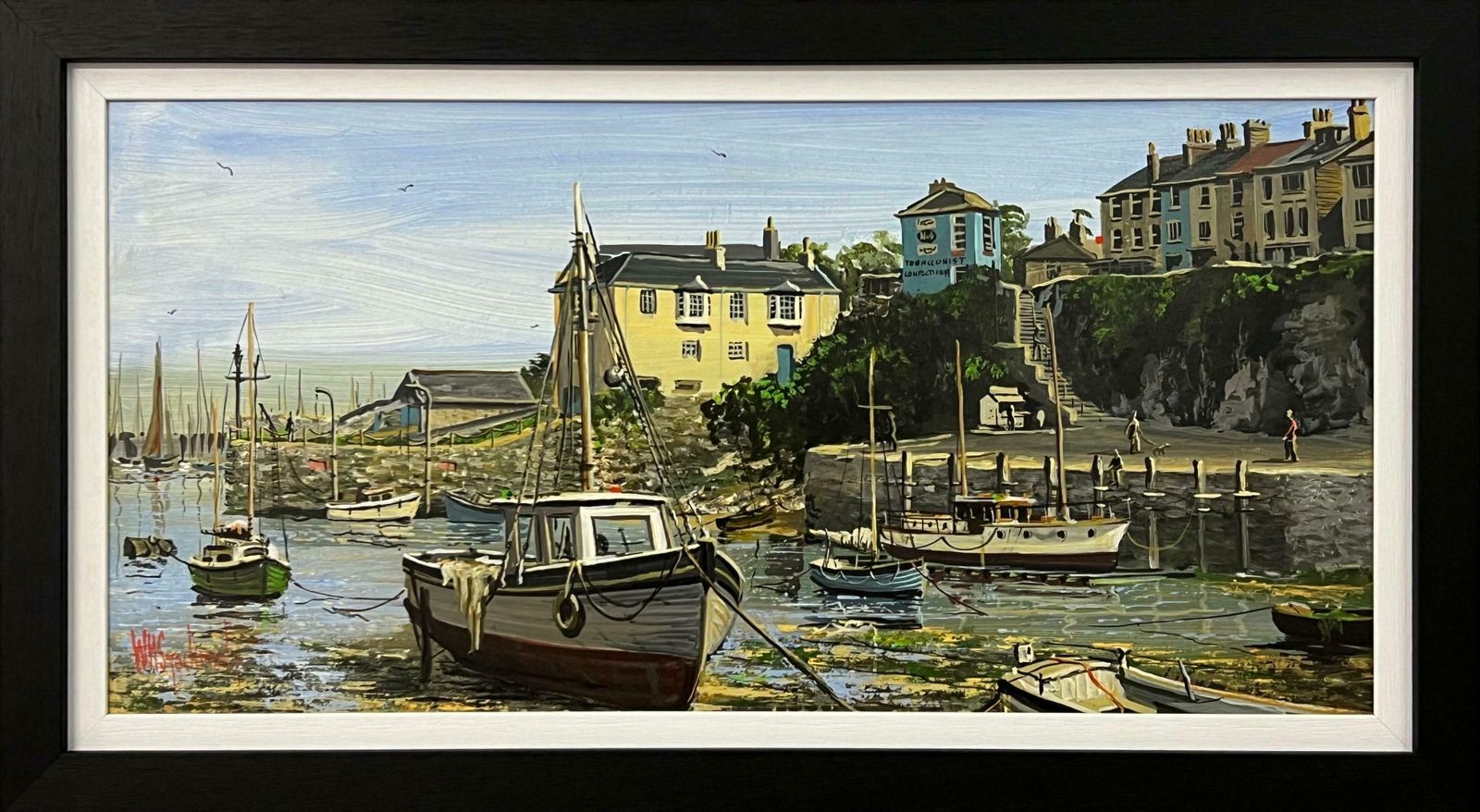 William Stockman Vintage 1970's Harbour Scene With Moored Boats & Figures By British Artist 1971