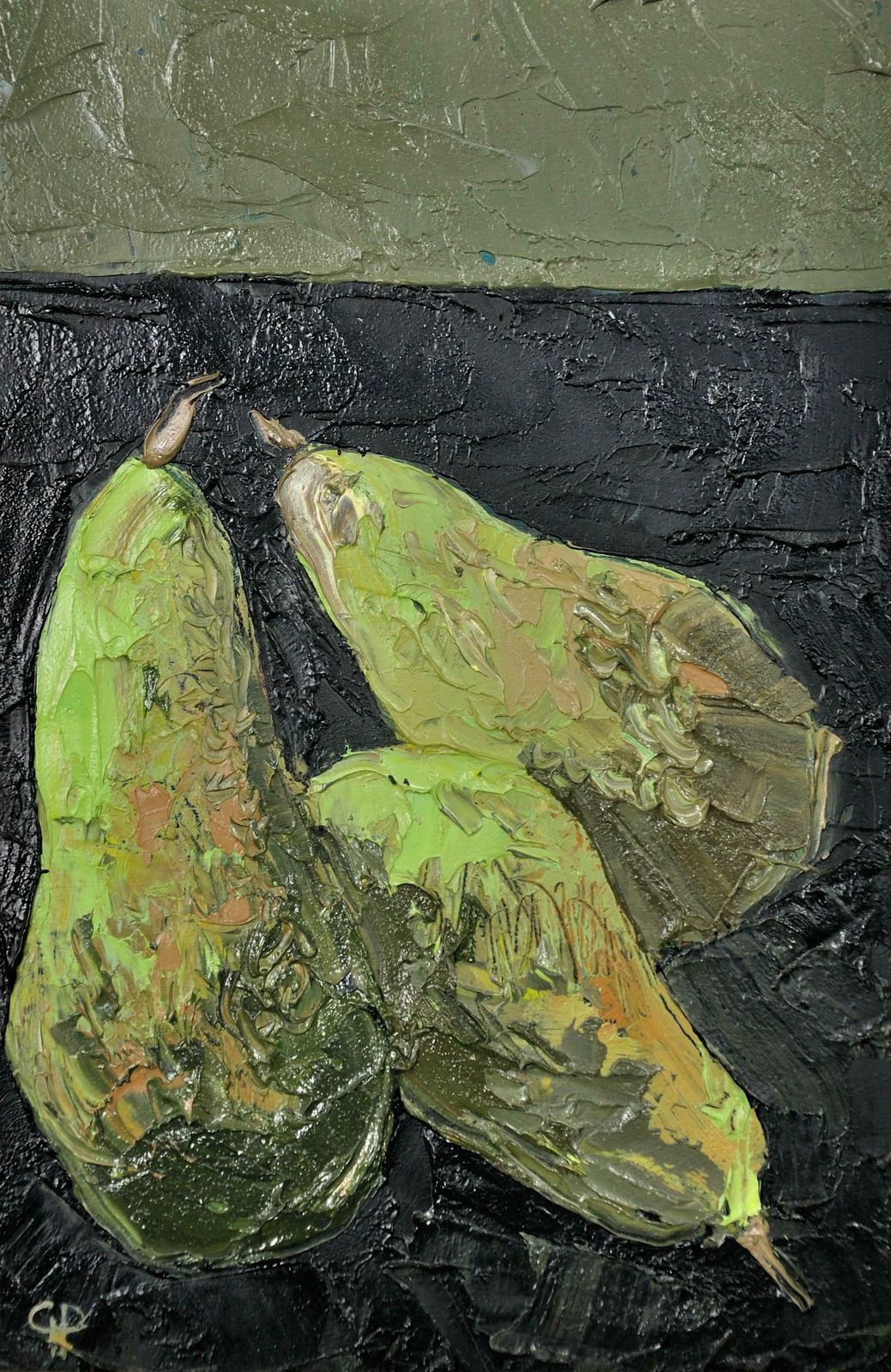 Gwilym Prichard 1931 To 2015 Welsh. Three Pears. Still Life Fruit Impasto. Oil On Canvas Board. Framed. photo furniture