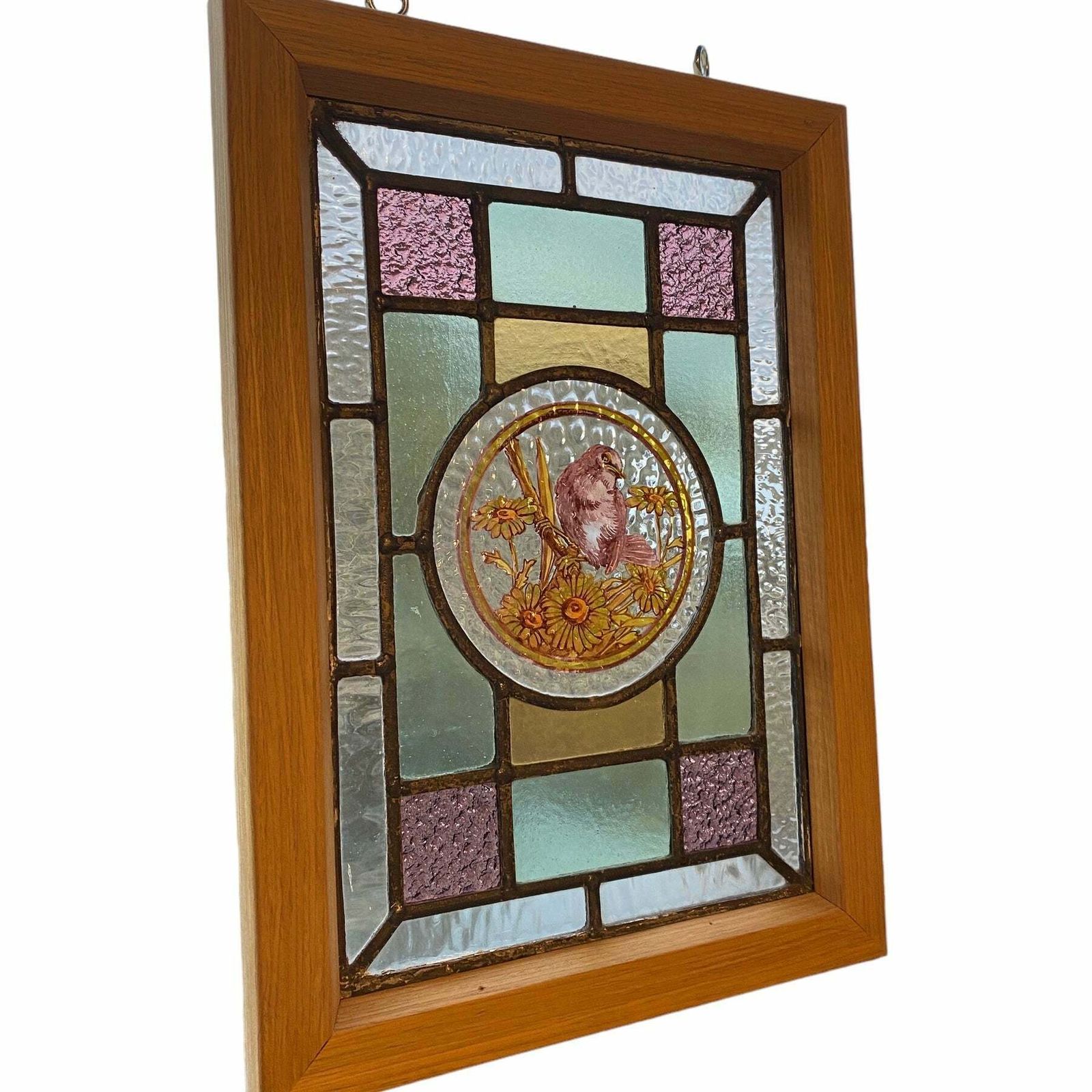 Victorian English Leaded Stained Glass Birds Flowers #4 photo 490.0
