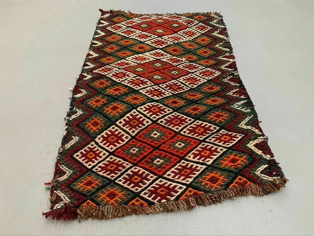 Vintage Turkish Mini Kilim 97x59 Cm Wool Small Kelim Runner, Shabby Chic