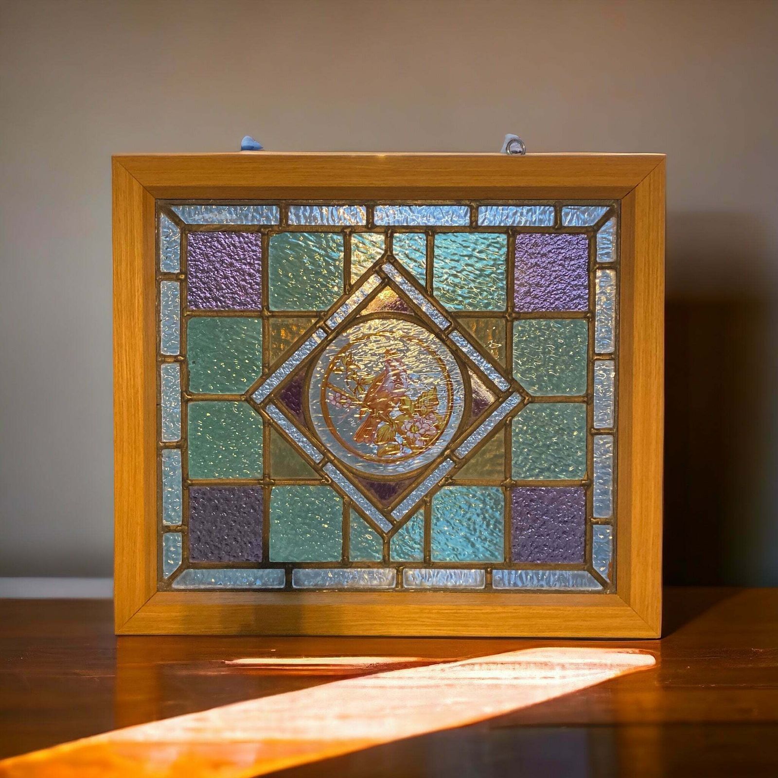 Victorian English Leaded Stained Glass Birds Flowers #7 photo for sale
