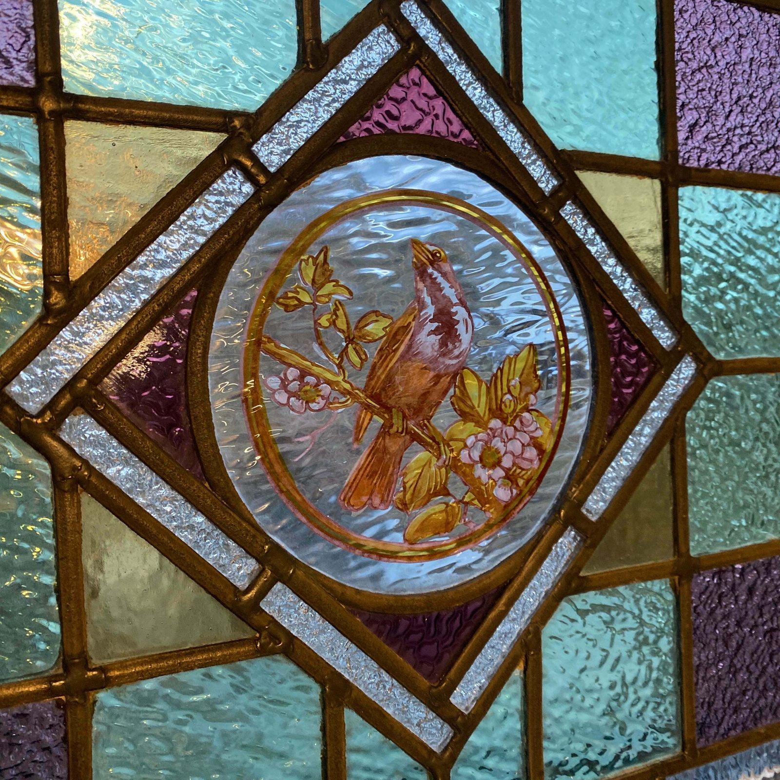 Victorian English Leaded Stained Glass Birds Flowers #7 photo 550.0