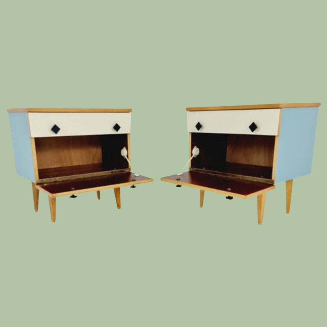Pair Of Pastel Coloured Bedside Tables ~ Swedish 1950s photo vintage