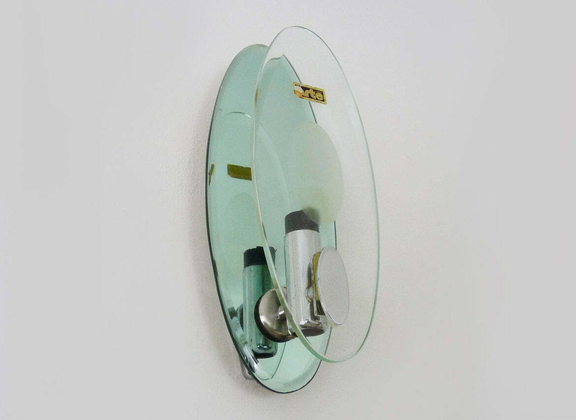 Pair Of Mint Green Mirrored Glass Fontana Arte Wall Lights C.1970 photo 1052.0
