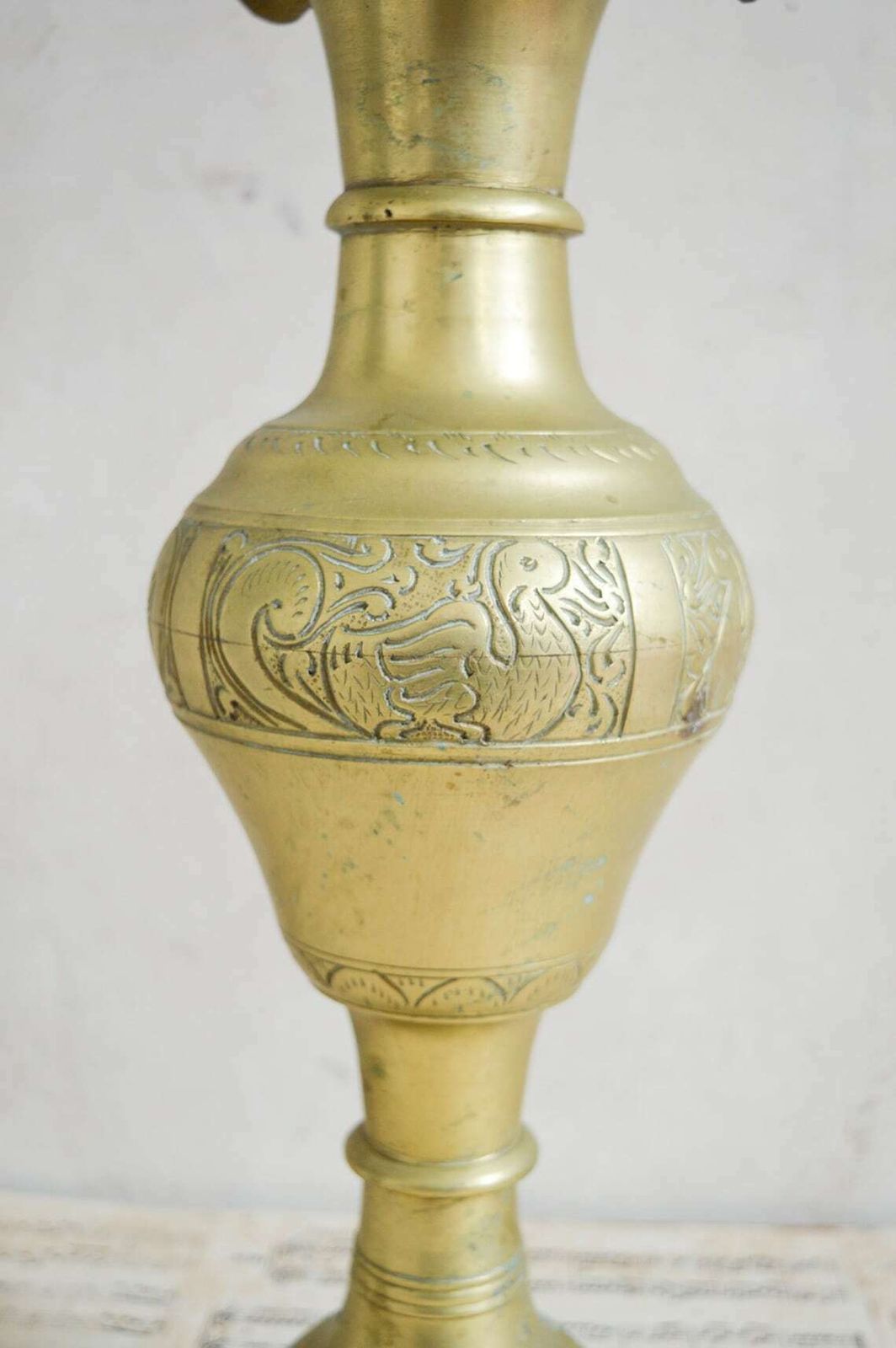 Large Vintage Brass Fluted Vase, Tall Heavy Etched Gold Brass Hand Made Vase, 1615 Kilos photo for sale