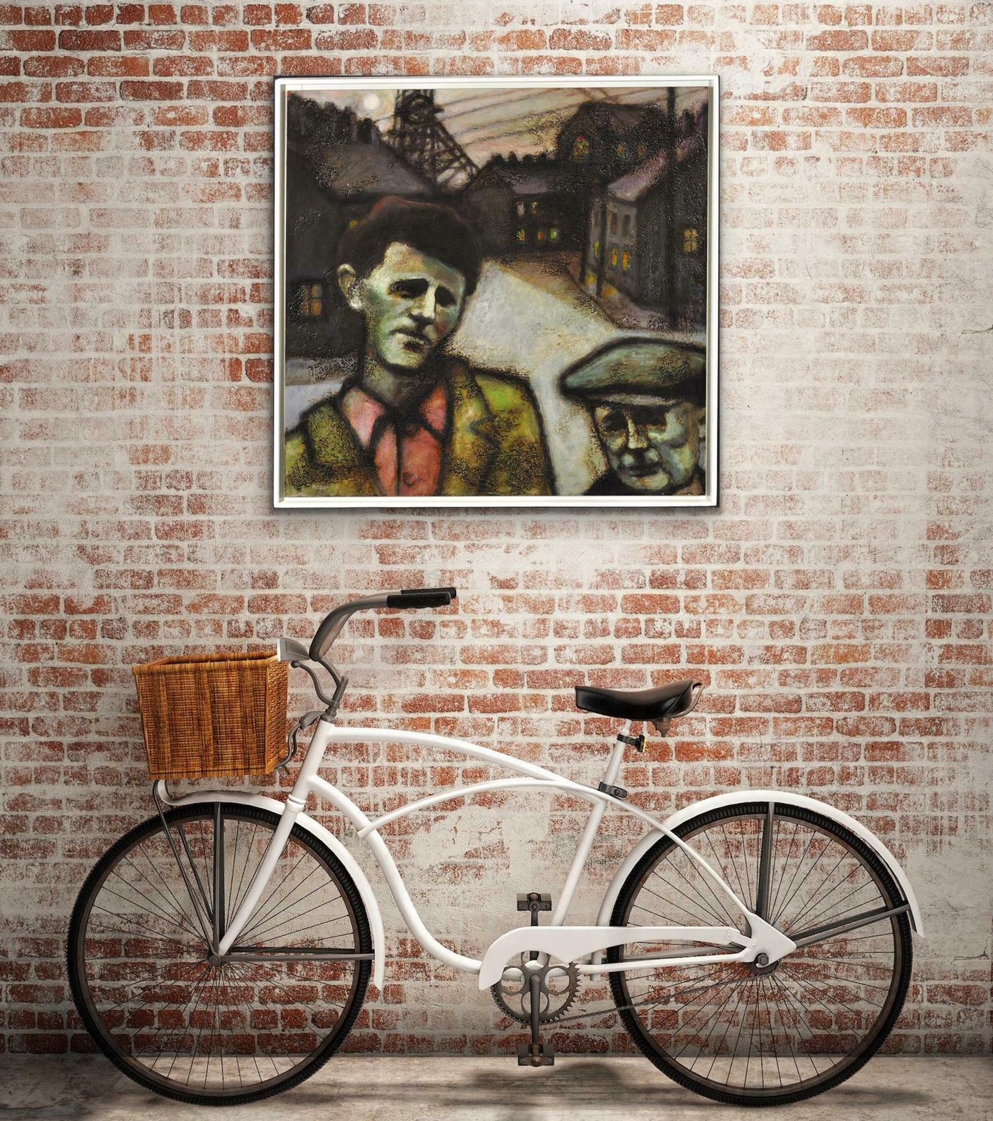 photo vintage Peter Ross B.1941. The Young Richard Burton And His Father. Pontrhydyfen. Neath Port Talbot. Wales. Welsh Coal Mining. Framed Oil Painting.