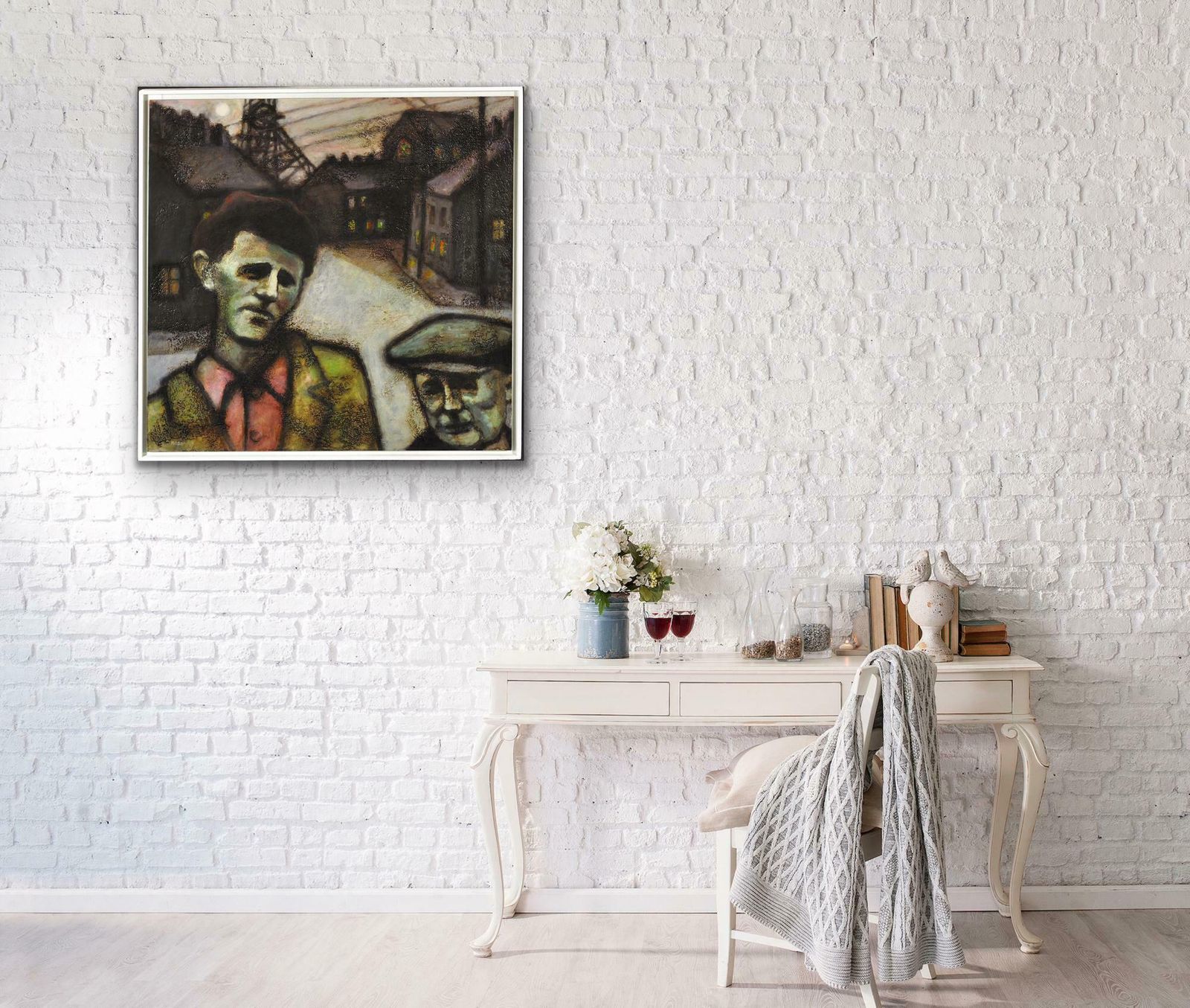 photo buy Peter Ross B.1941. The Young Richard Burton And His Father. Pontrhydyfen. Neath Port Talbot. Wales. Welsh Coal Mining. Framed Oil Painting.