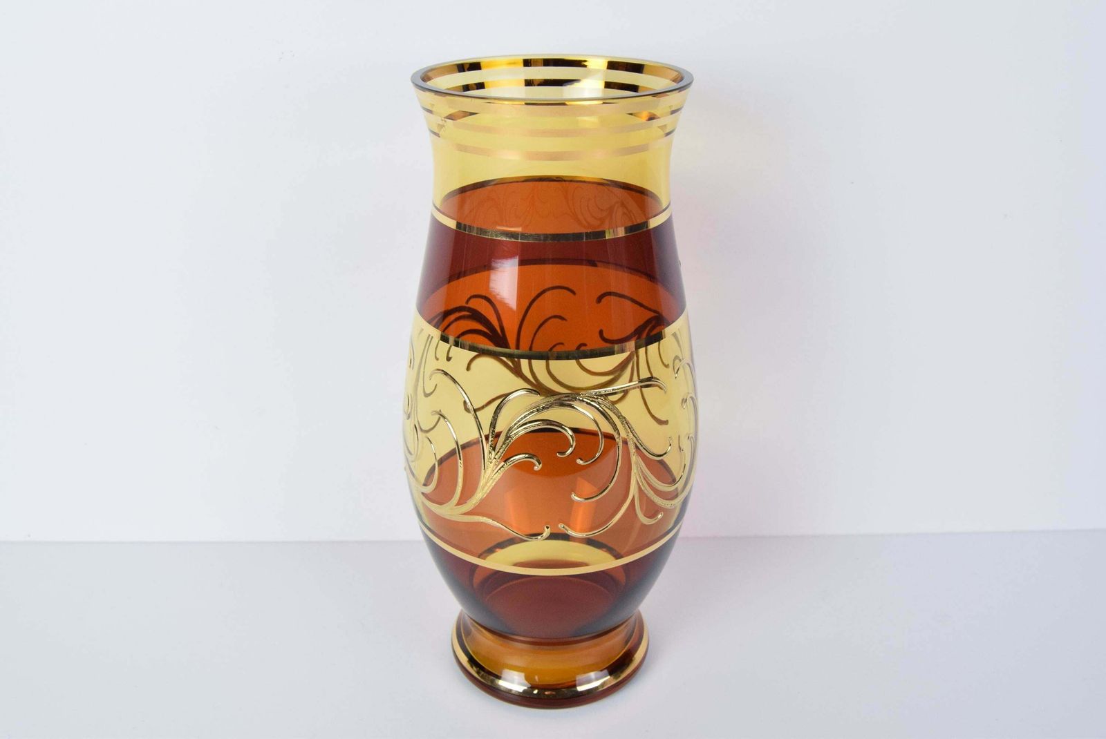 photo for sale Egermann Czech Crystal Vase Bohemia Hand Painted, Gilded, Circa 1980s.
