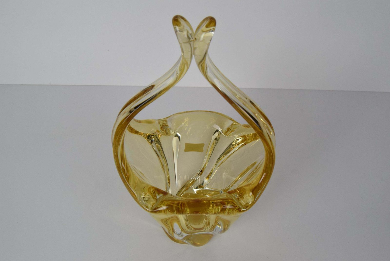 Art Glass Basket/ Egermann, Glaswork Novy Bor, Czechoslovakia, Circa 1980's. photo vintage