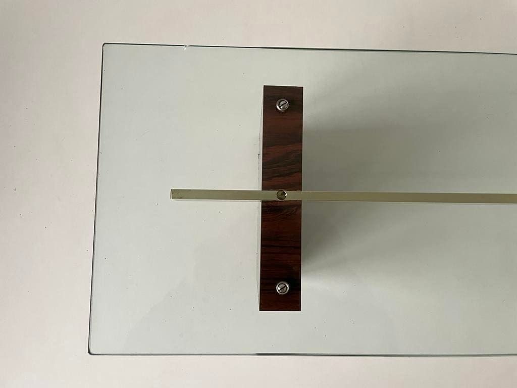 Mid Century Modern Minimalist Thick Glass Top Living Room Table With Wood Legs, 1960s photo 2224.0