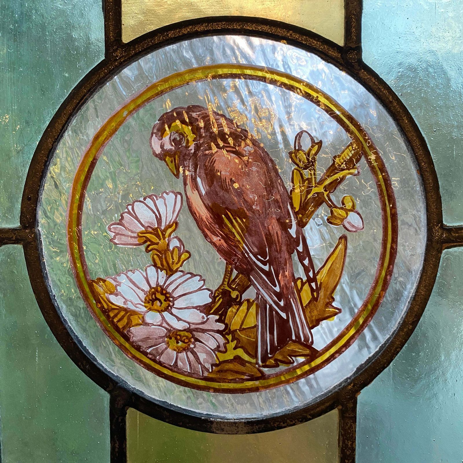 Victorian English Leaded Stained Glass Birds Flowers #2 photo Art