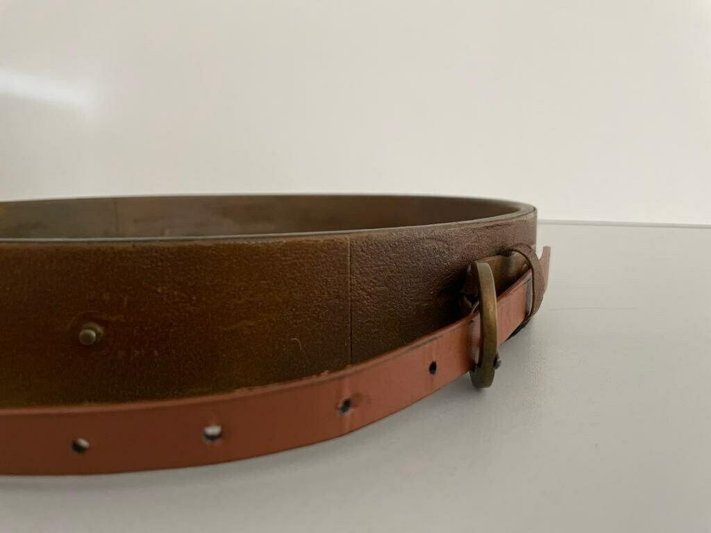 Italian Round Leather Wall Mirror With Leather Strap, 1960s, Italy photo buy