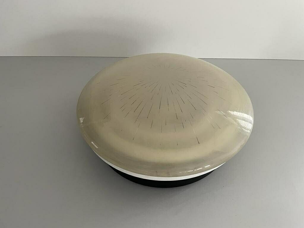 Italian Black White Metal Body And Plexiglass Mushroom Flush Mount Ceiling Light, 1960s, Italy photo furniture