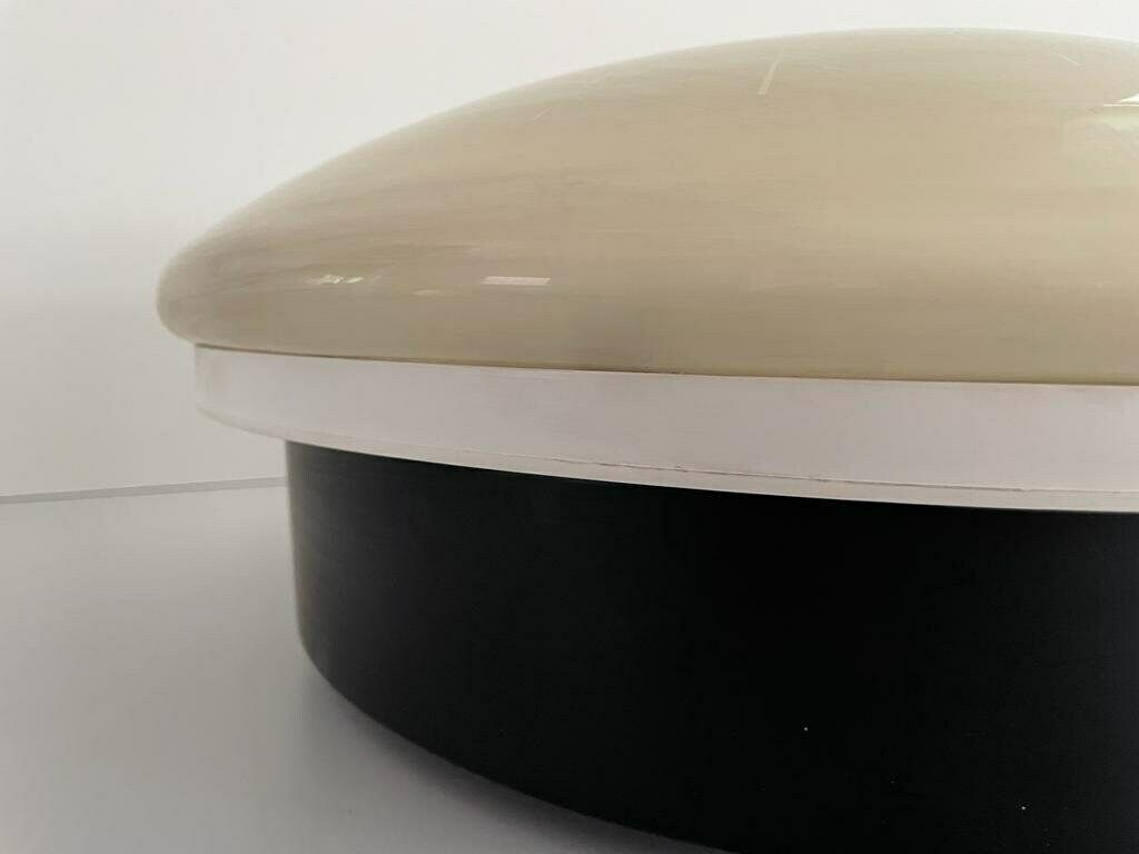Italian Black White Metal Body And Plexiglass Mushroom Flush Mount Ceiling Light, 1960s, Italy photo vintage