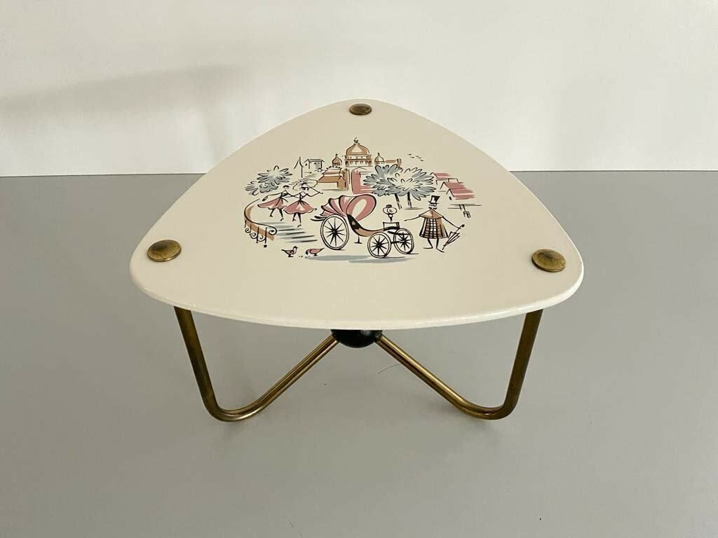 Mid Century Modern Illustrated Ceramic Top Atomic Design Plant Stand, 1950s, Germany
