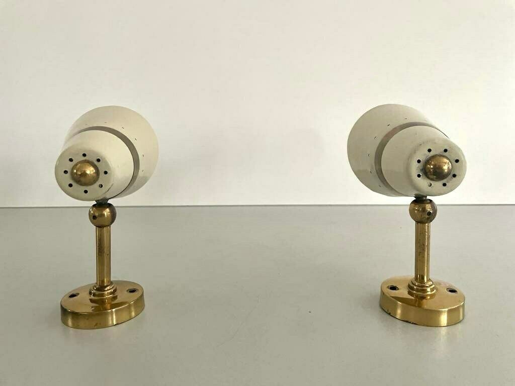 Worn Cream Metal And Brass Body Italian Design Pair Of Sconces, In Style Of Stilnovo, 1950s, Italy photo buy