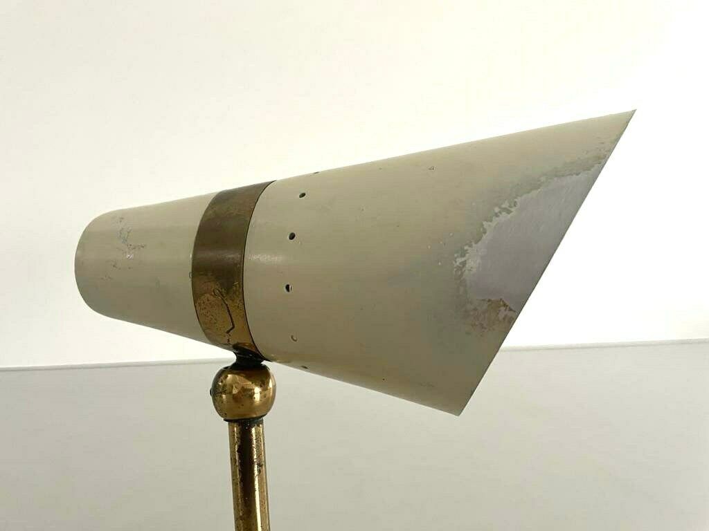 Worn Cream Metal And Brass Body Italian Design Pair Of Sconces, In Style Of Stilnovo, 1950s, Italy photo vintage