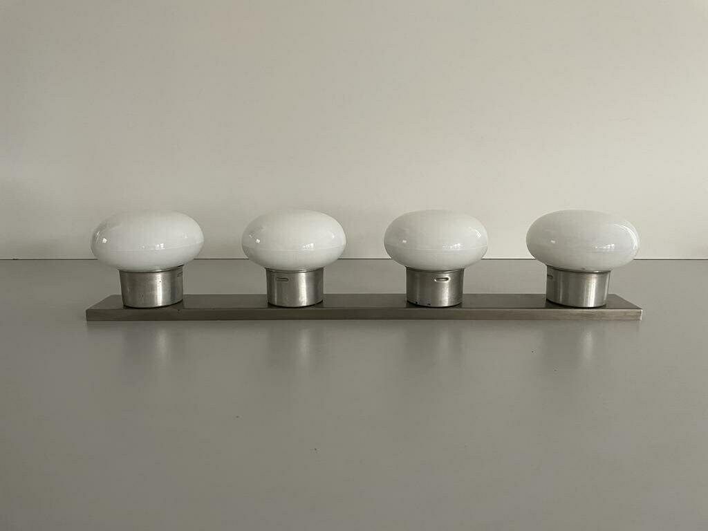4 Opaline Glass Shade And Metallic Gray Base Flush Mount Ceiling Lamp, 1970s, Italy photo furniture