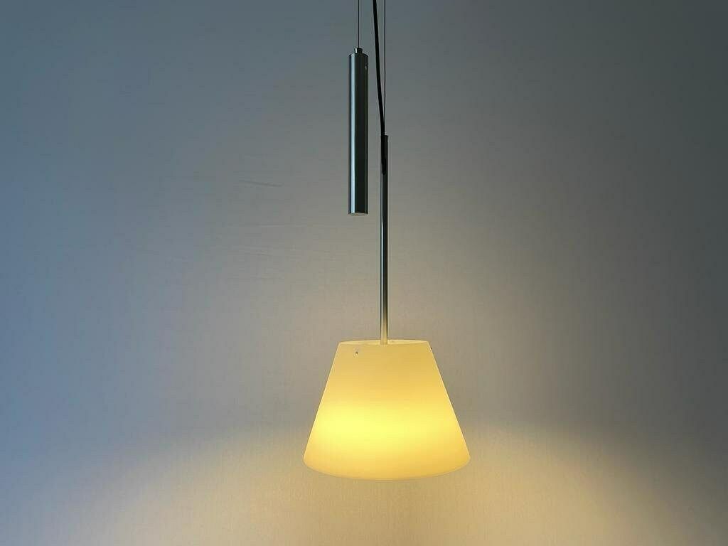 Glass Shade And Metallic Gray Body Adjustable Counterweight Pendant Lamp, 1970s, Germany photo furniture