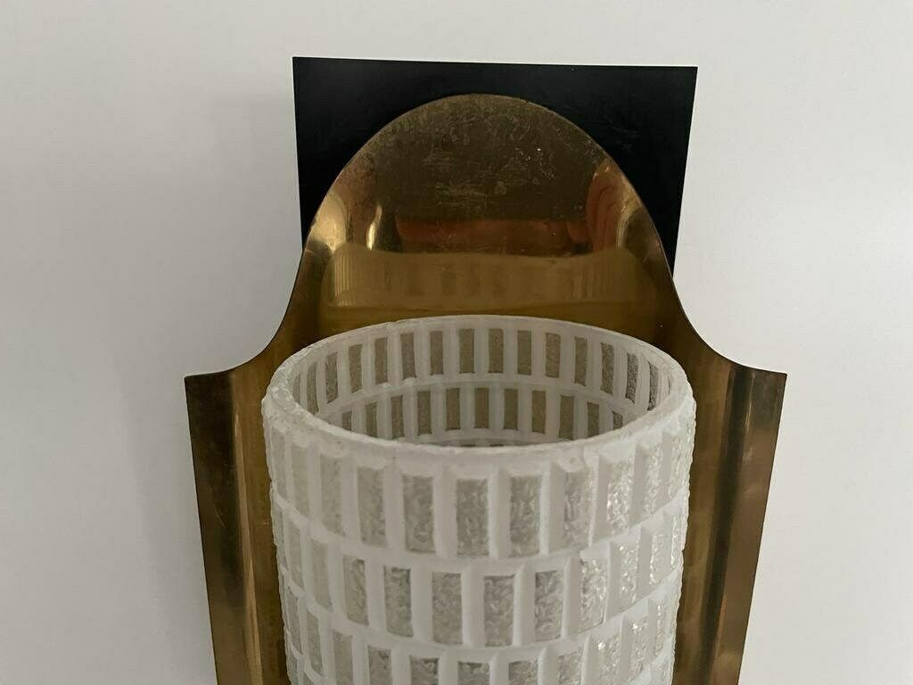 Mid Century Textured Glass & Brass Pair Of Sconces, 1950s, Germany photo buy