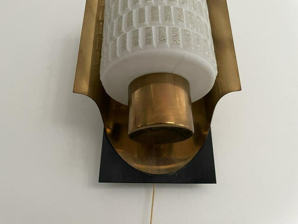 Mid Century Textured Glass & Brass Pair Of Sconces, 1950s, Germany photo vintage