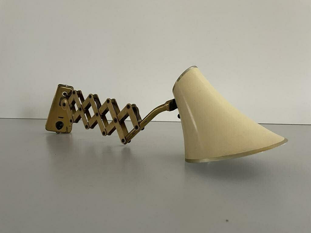 Diabolo Design Cream Metal Shade And Brass Scissor Wall Lamp By Karl Lang For Sis Licht, 1950s, Germany