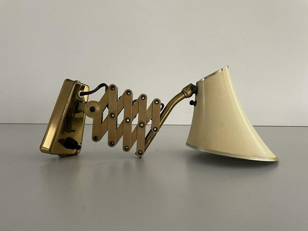 Diabolo Design Cream Metal Shade And Brass Scissor Wall Lamp By Karl Lang For Sis Licht, 1950s, Germany photo Lighting