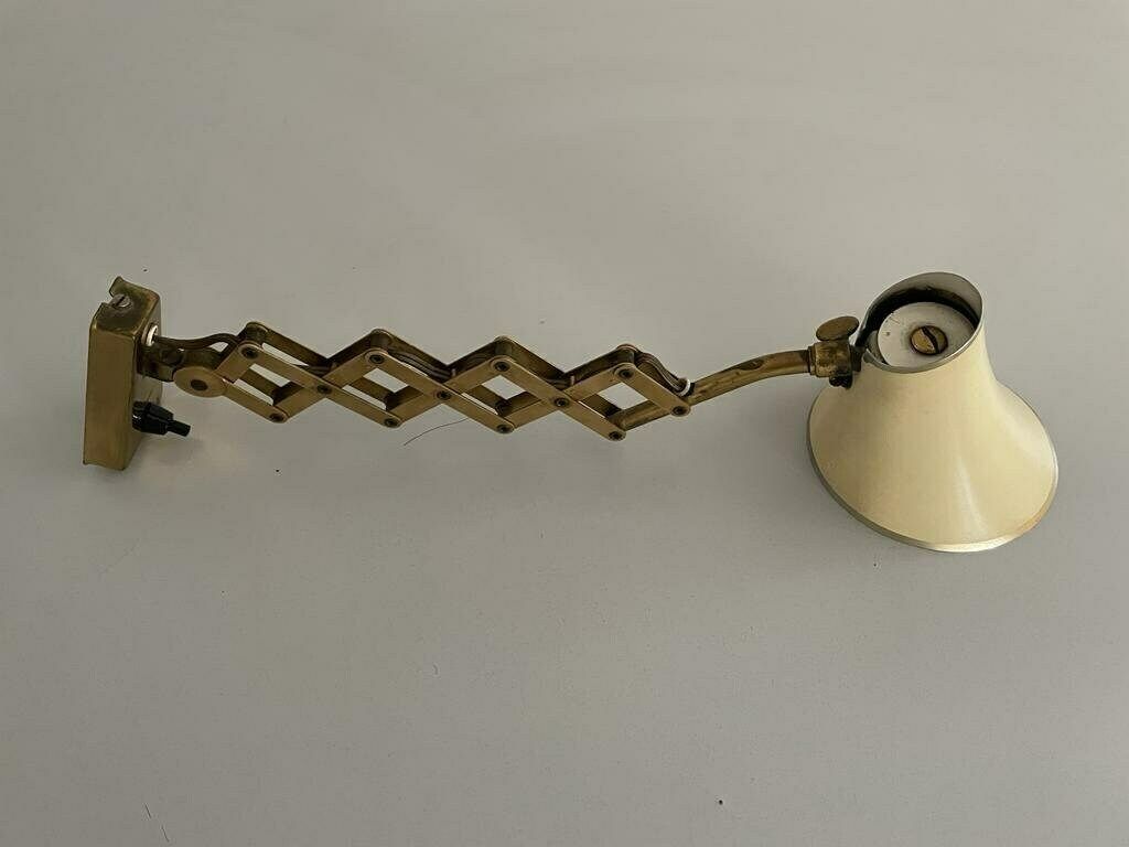Diabolo Design Cream Metal Shade And Brass Scissor Wall Lamp By Karl Lang For Sis Licht, 1950s, Germany photo vinterior