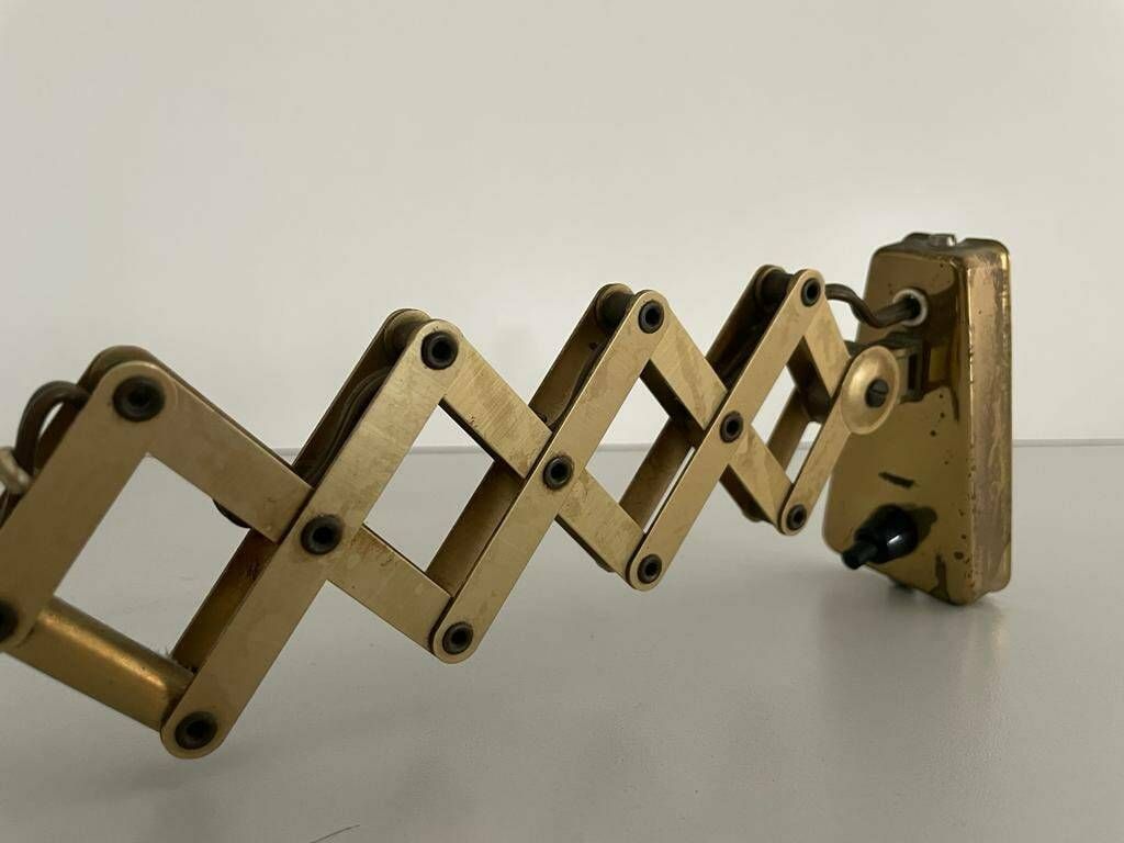 Diabolo Design Cream Metal Shade And Brass Scissor Wall Lamp By Karl Lang For Sis Licht, 1950s, Germany photo vintage