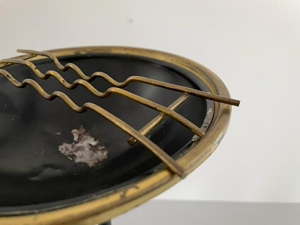Italian Black Body   Gold Top Metal Elegantly Designed Self Standing Tripod Ashtray   1950s, Italy photo buy