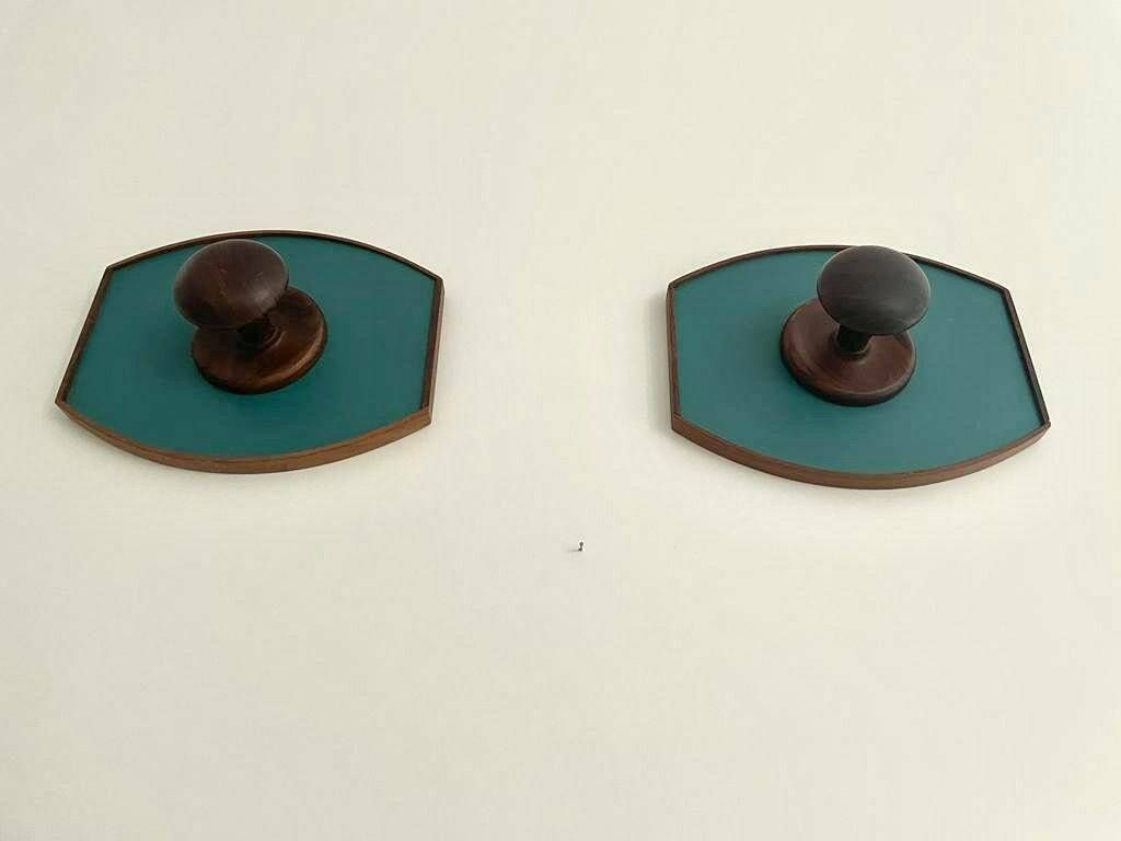 Mid Century Modern Teak Rare Italian Design Pair Of Clothes Hooks, 1960s, Italy photo vinterior