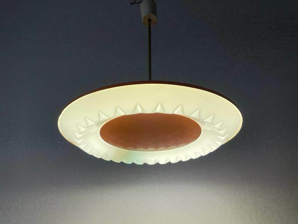 Pop Art Orange Metal Body And White Glass Large Ceiling Lamp By Novalux, 1970s, Italy photo Lighting